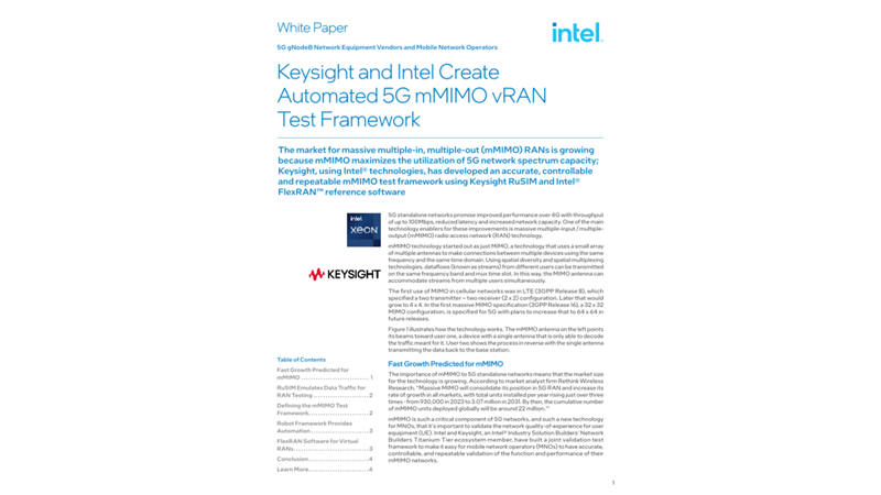Keysight and Intel Create Automated 5G mMIMO vRAN Test Framework